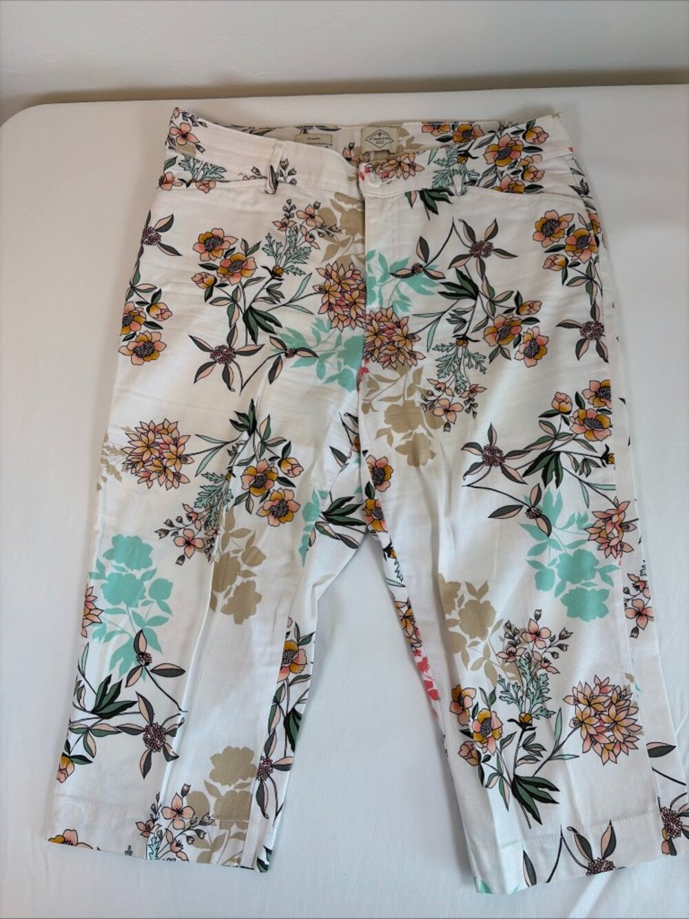 St John's Bay Flower/Plant Capri Pants Women's 12 White